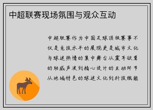 中超联赛现场氛围与观众互动